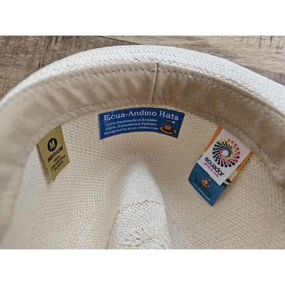 ECUA-ANDINO Genuine Handmade 100% Carludovica Palmata Panama Hat M Fedora Beach - Picture 4 of 7